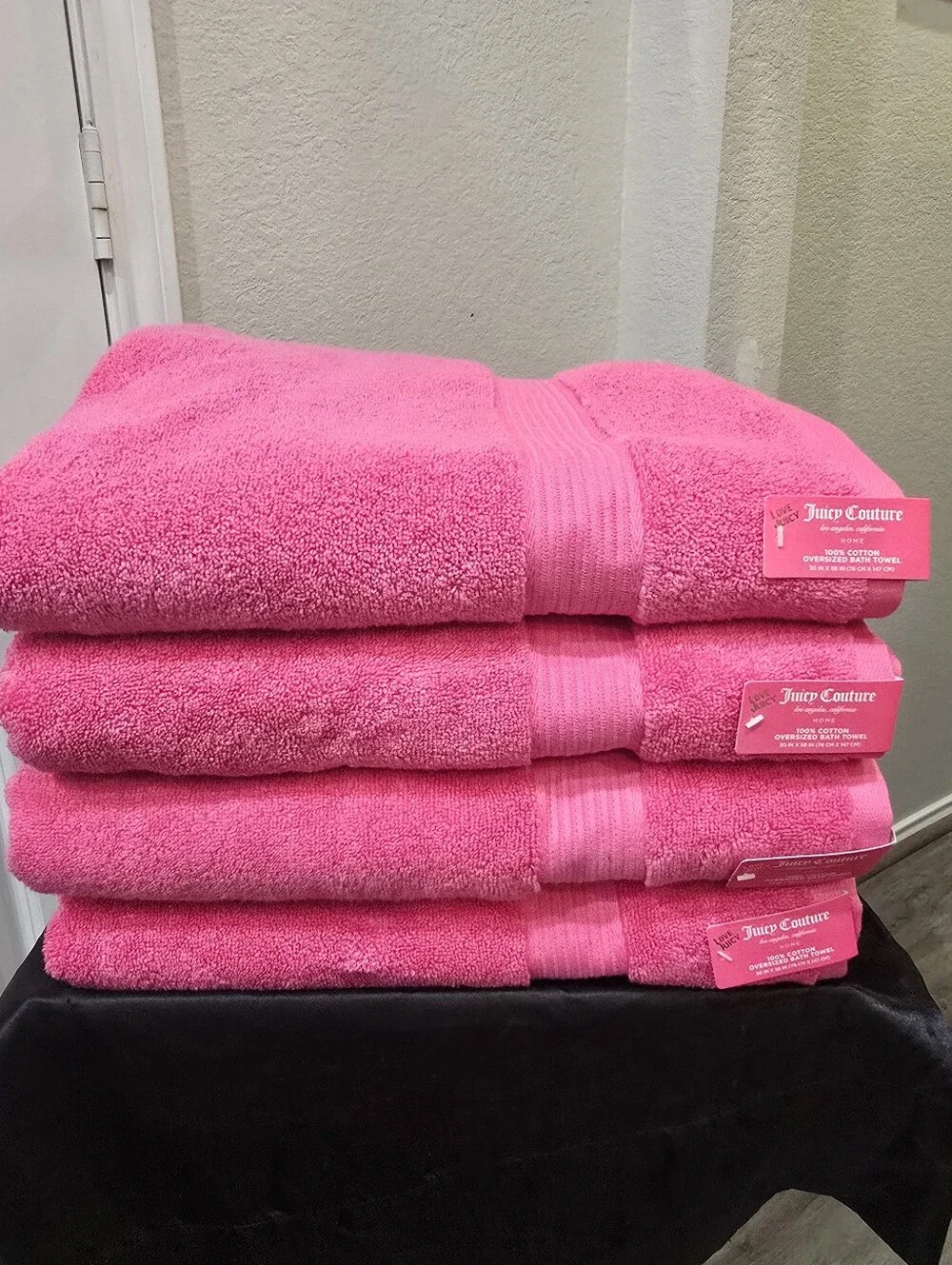 Juicy Couture Home Cotton Oversized Plush Bath Towel Set- Pink